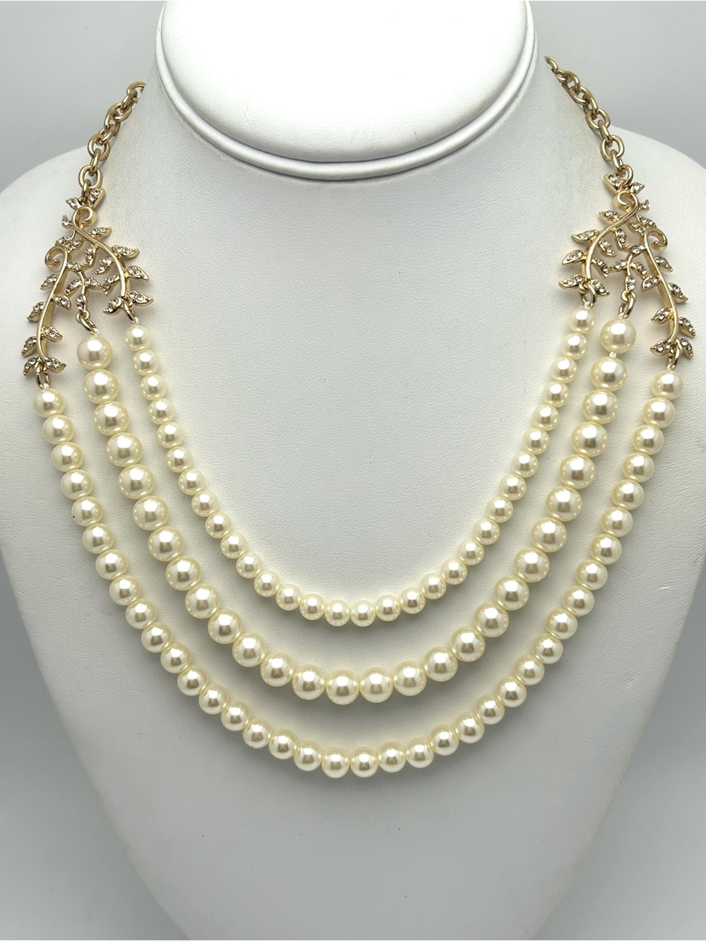 J. Crew Triple Strand Draped Pearl Jeweled Necklace